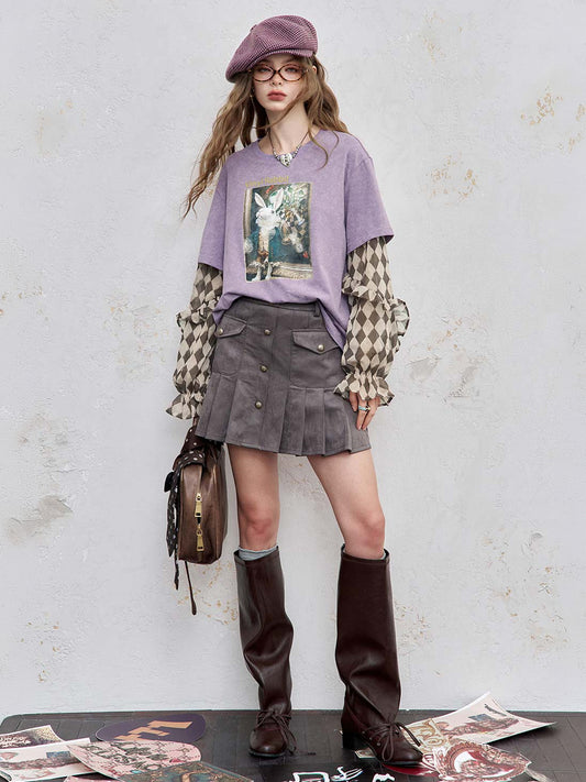 Y2K Cotton Drop Shoulder Faux Layered Graphic Print T-Shirt