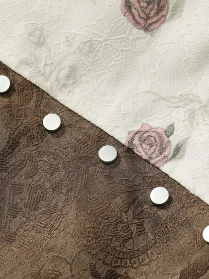 Vintage Sweet Cool Rivet Accent Jacquard Ruffle Cropped Jacket