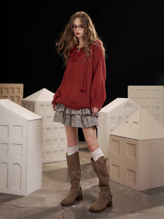 Soft Knit 3D Floral Embroidered Relaxed Fit Sweater