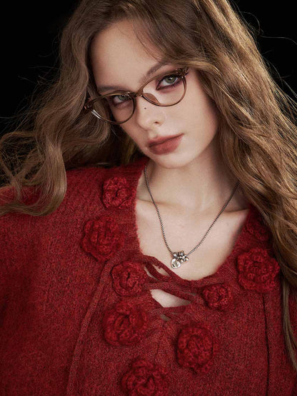 Soft Knit 3D Floral Embroidered Relaxed Fit Sweater