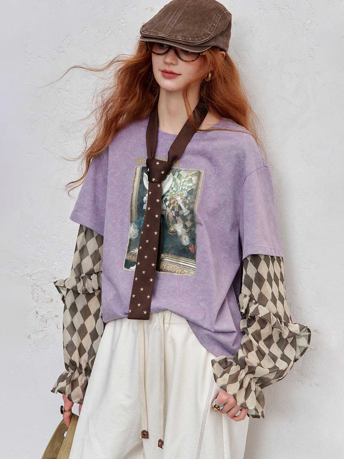 Y2K Cotton Drop Shoulder Faux Layered Graphic Print T-Shirt