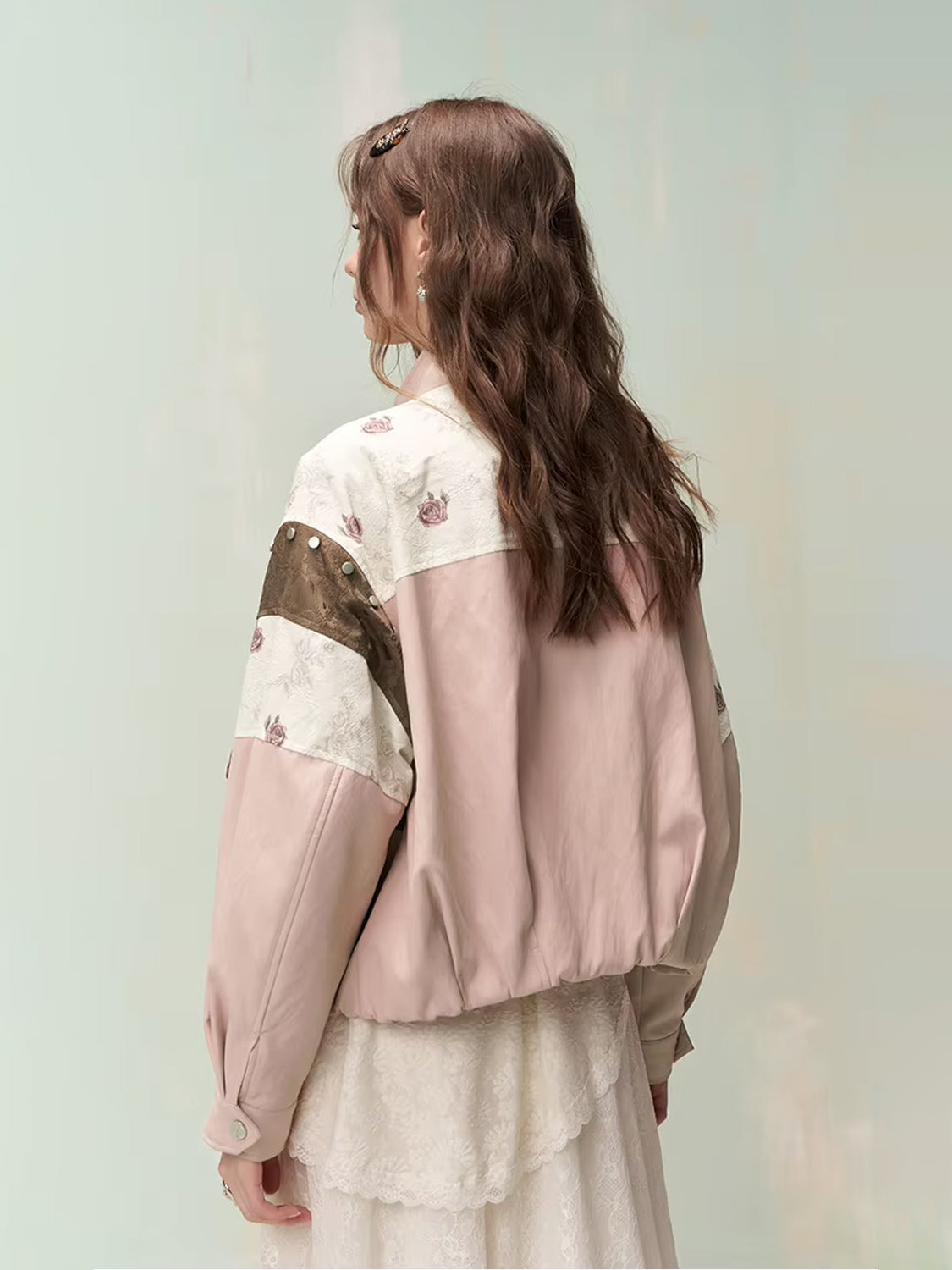 Vintage Sweet Cool Rivet Accent Jacquard Ruffle Cropped Jacket