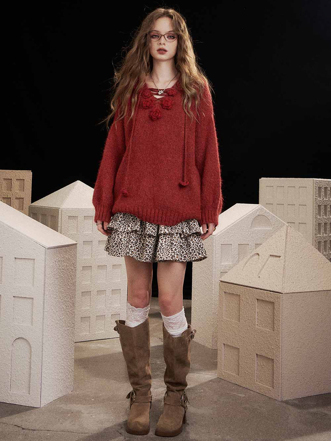 Soft Knit 3D Floral Embroidered Relaxed Fit Sweater