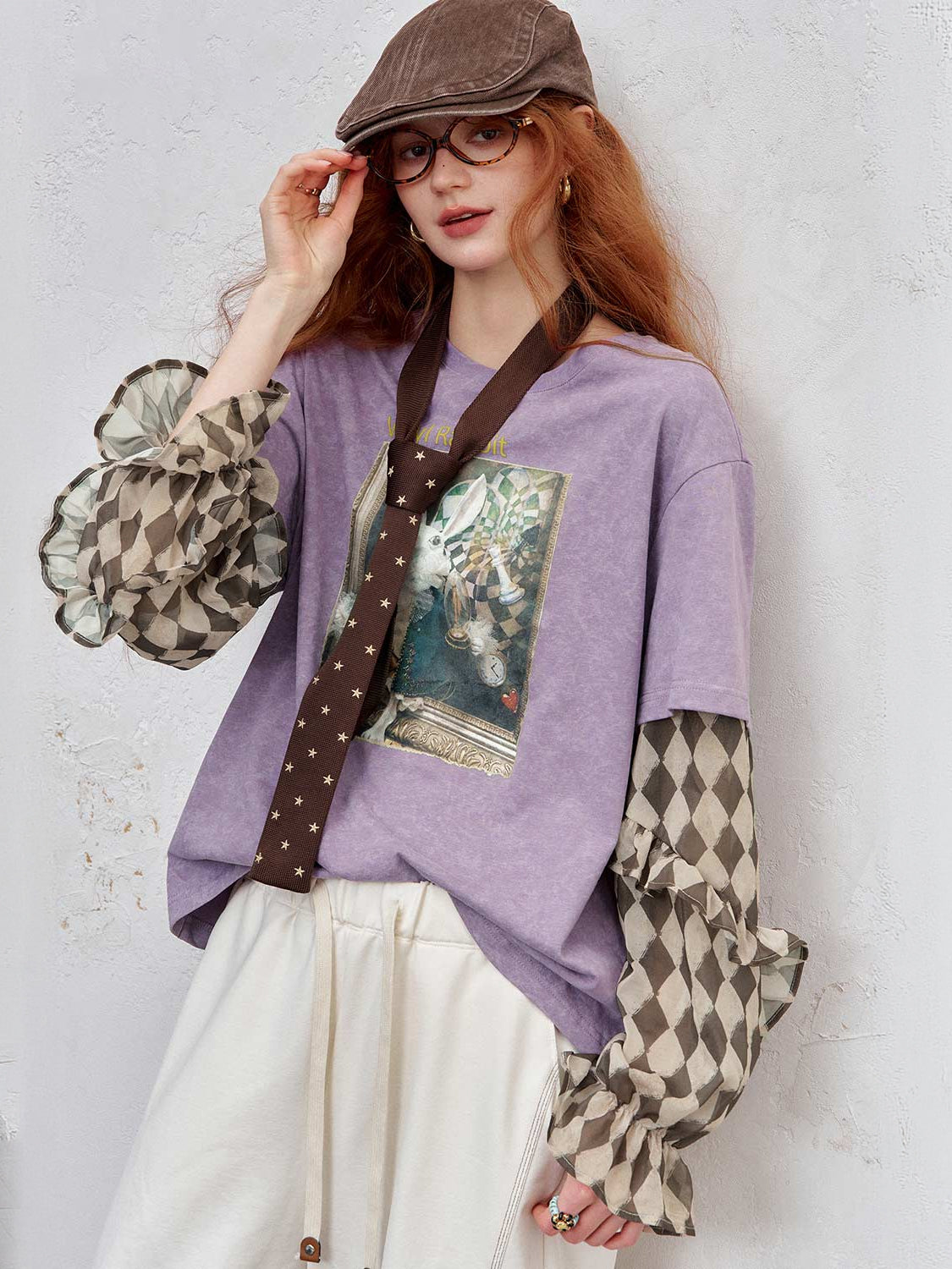 Y2K Cotton Drop Shoulder Faux Layered Graphic Print T-Shirt