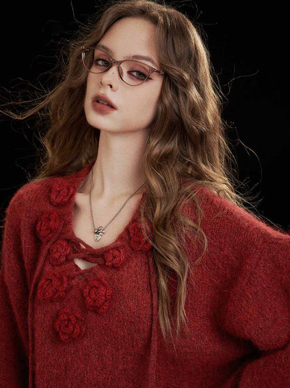 Soft Knit 3D Floral Embroidered Relaxed Fit Sweater