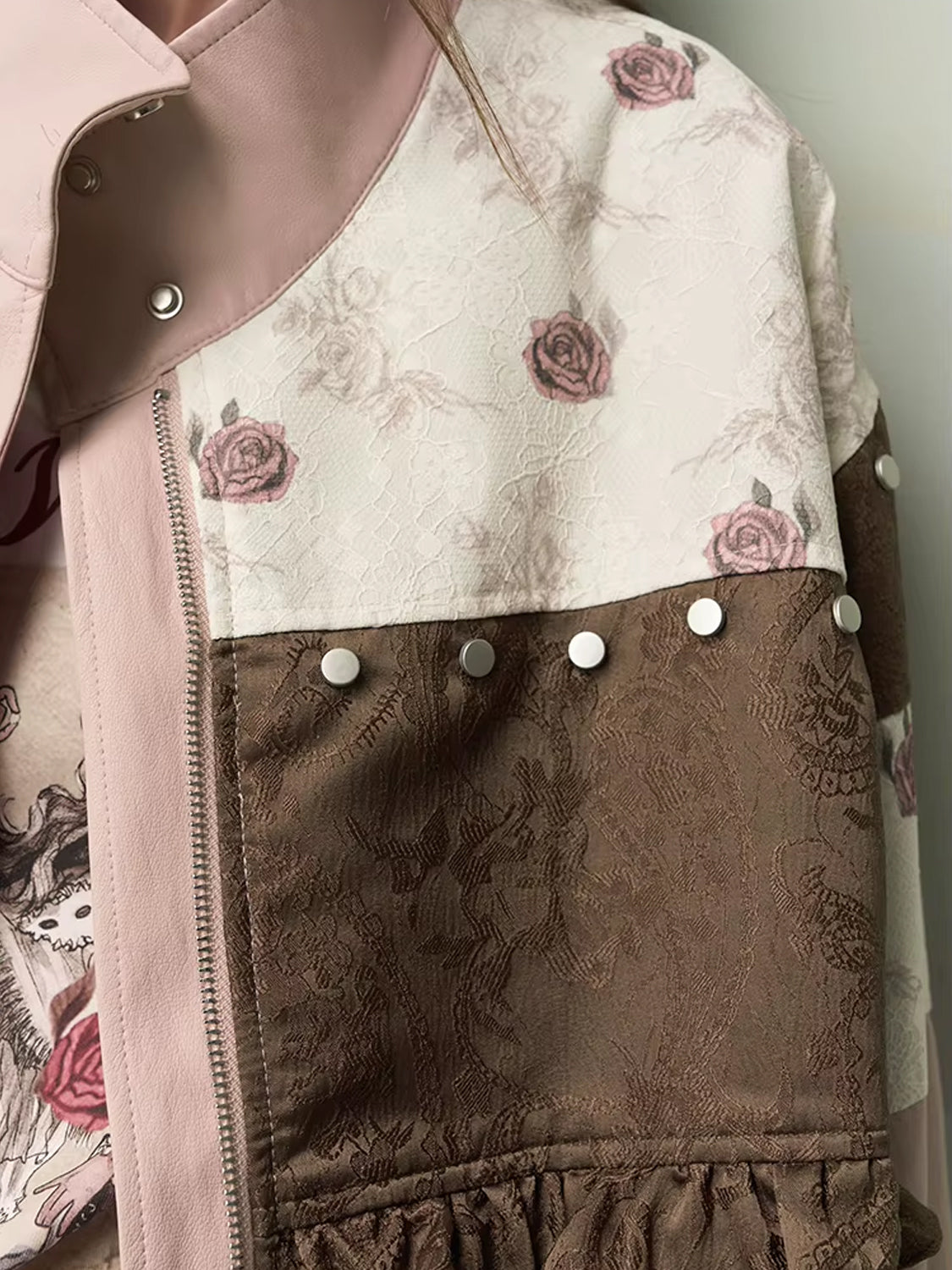 Vintage Sweet Cool Rivet Accent Jacquard Ruffle Cropped Jacket