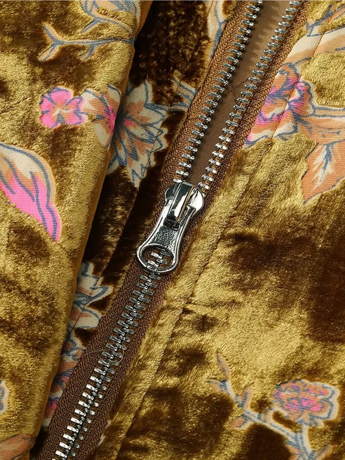 Vintage Floral Embroidered Velvet Zip Up Bomber Jacket
