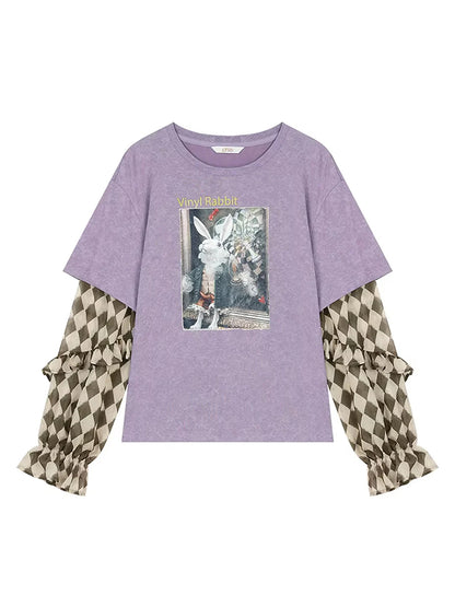 Y2K Cotton Drop Shoulder Faux Layered Graphic Print T-Shirt
