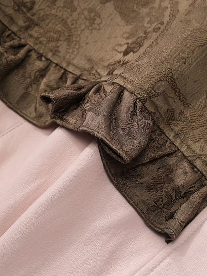 Vintage Sweet Cool Rivet Accent Jacquard Ruffle Cropped Jacket