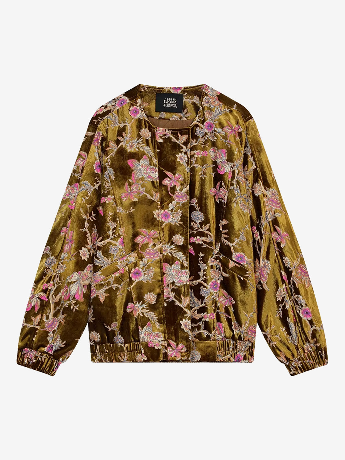 Vintage Floral Embroidered Velvet Zip Up Bomber Jacket