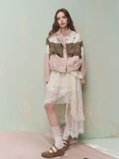 Vintage Sweet Cool Rivet Accent Jacquard Ruffle Cropped Jacket